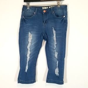 Indigo Rein Crop Distressed Blue Capris.  11